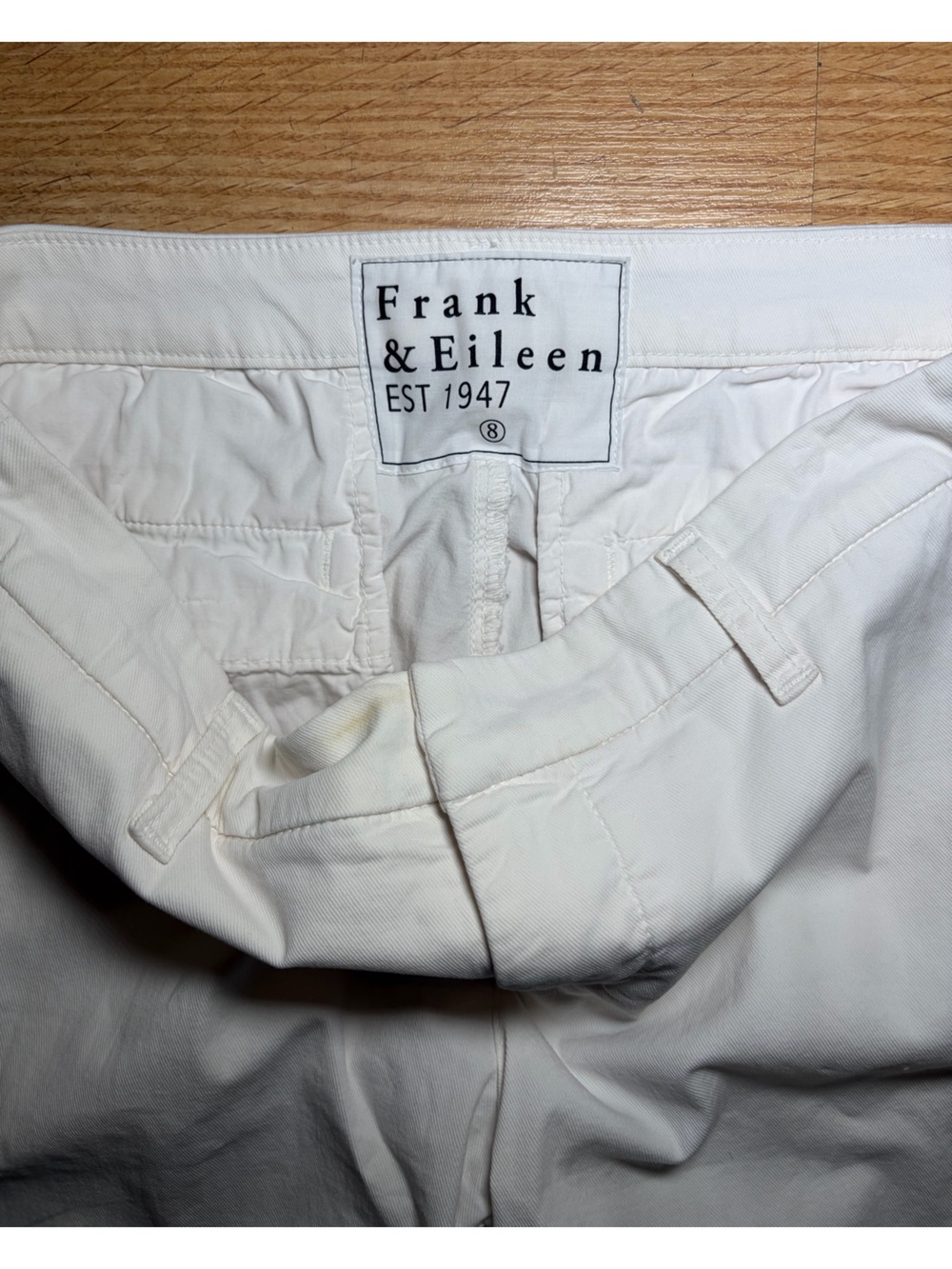 Frank & Eileen Wicklow Italian Cotton Chino Cropped Pants White 8 Raw Hem - Picture 6 of 8